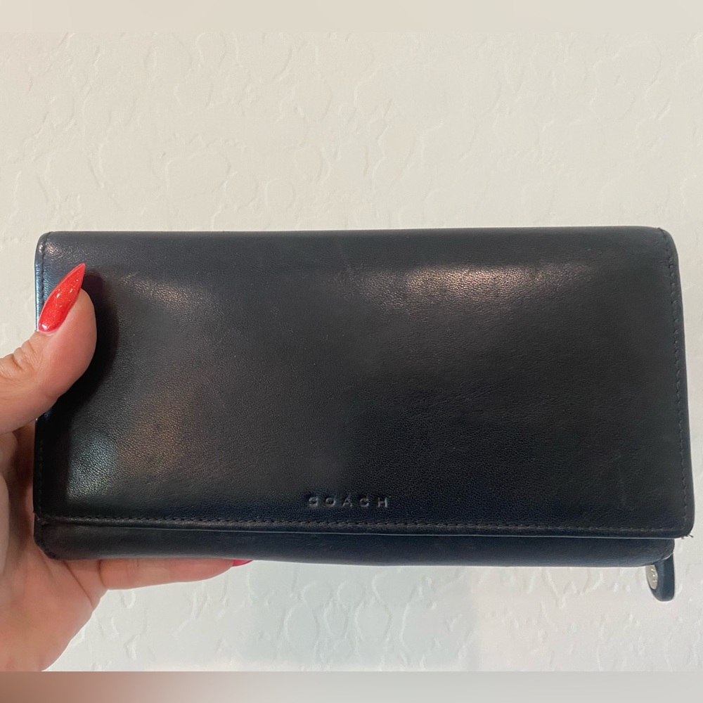 Vintage Coach Tri-fold Leather Black Wallet